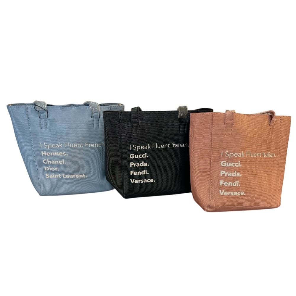 LA Trading Company ‘I speak fluent…’ bucket/crossbody bags
shown in pic